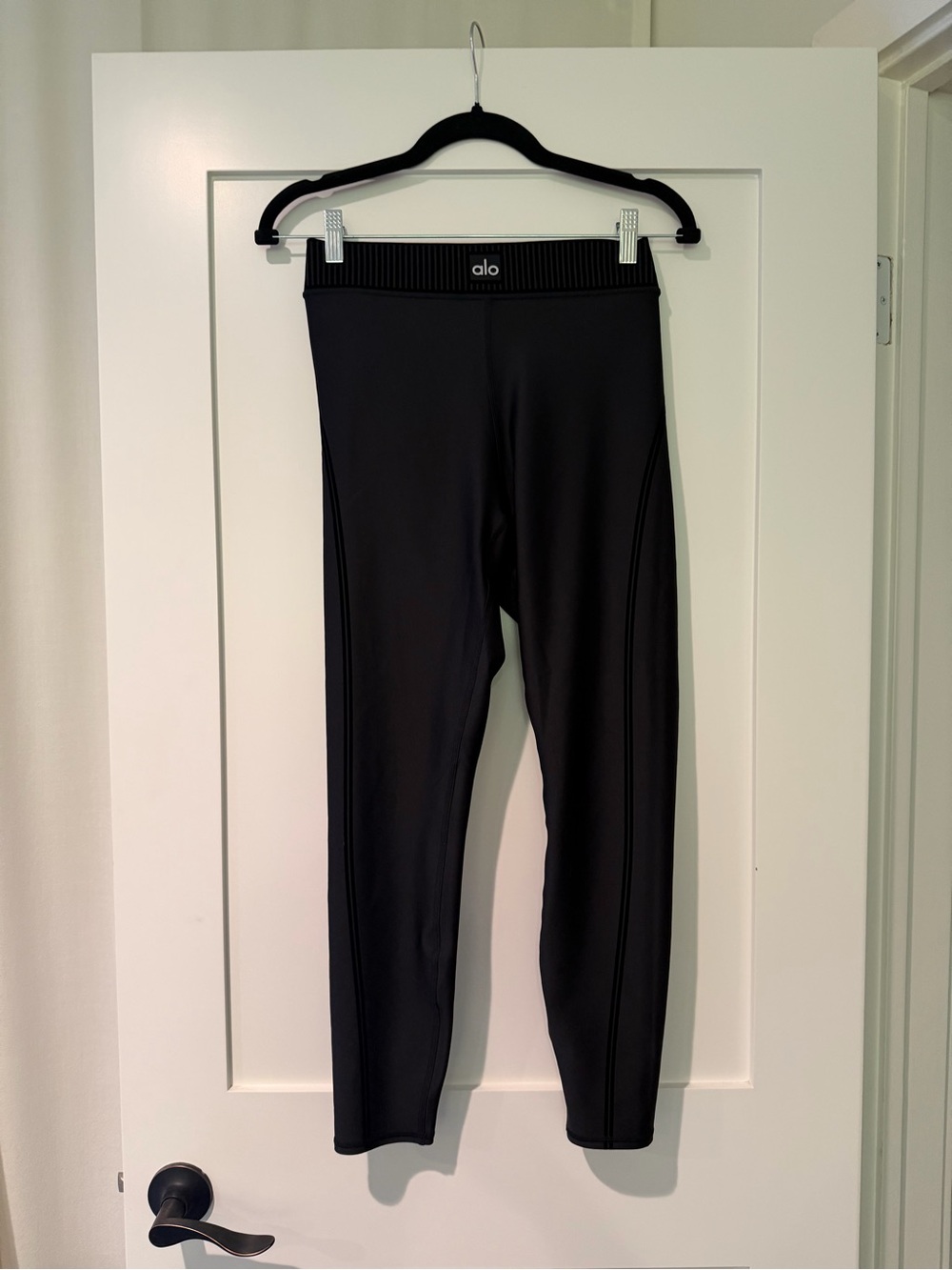 ALO Yoga Black High-Rise Ribbed Waist Leggings